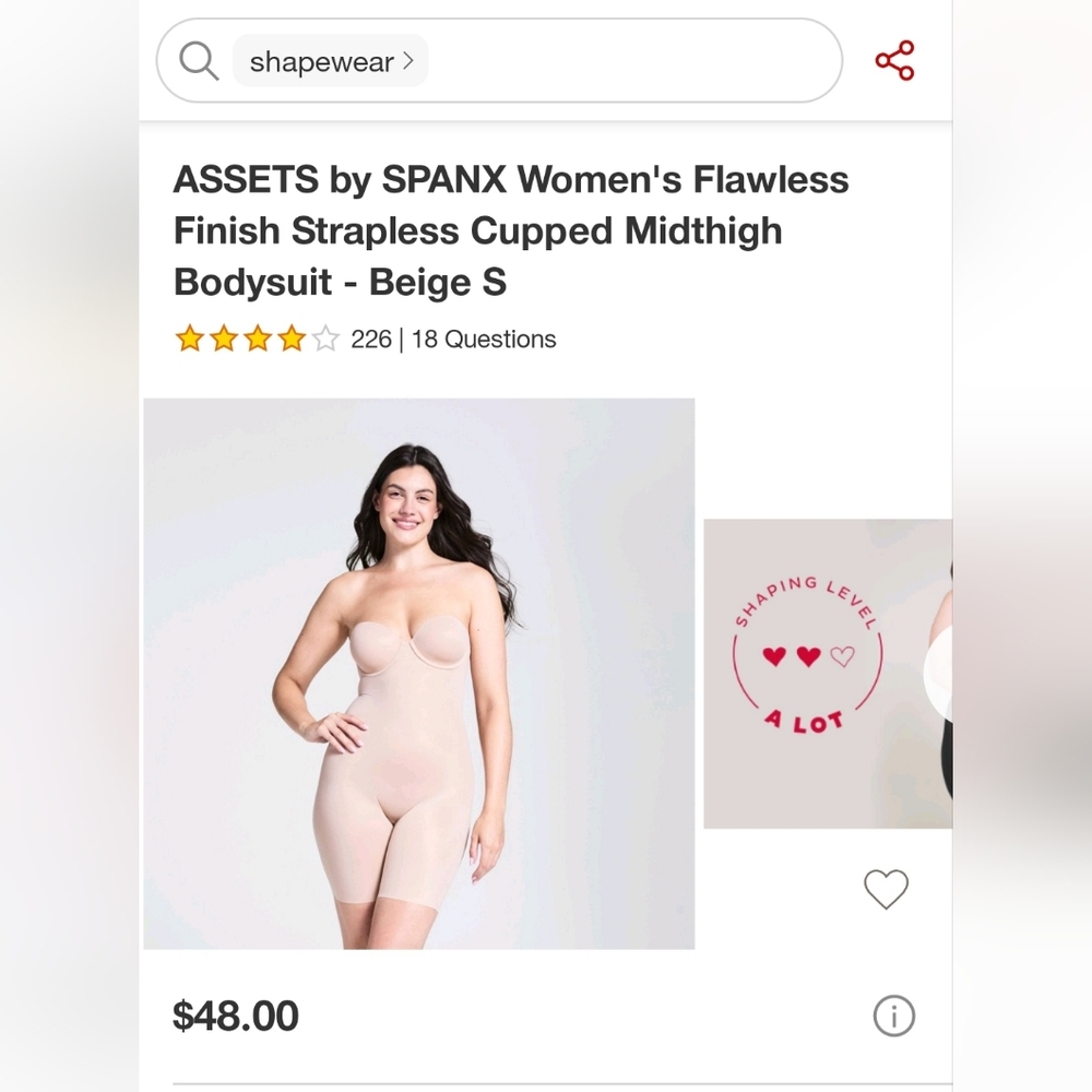 ASSETS by SPANX Women's FlawlessFinish Strapless Cupped MidthighBodysuit - Bk